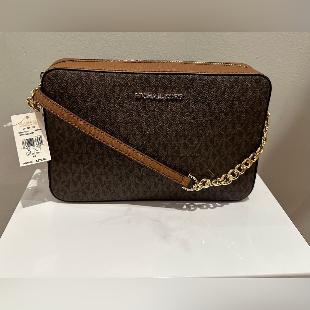 Michael Kors Large EW Jet Set Crossbody- Brown & Tan NWT
